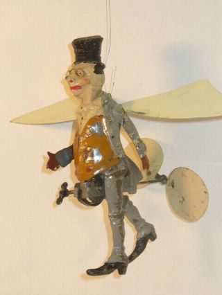 Very Rare Gunthermann Tin,  Windup Hand - Painted Dickens - Type Character Flying Man