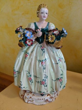 Capodimonte Italian Victorian Lady W Baskets Of Flowers 8 3/4 " Figurine