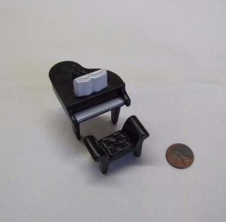 Fisher Price Sweet Streets Dollhouse Black Grand Piano For House With Bench Rare