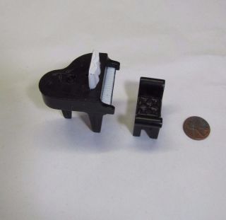 FISHER PRICE Sweet Streets Dollhouse BLACK GRAND PIANO for HOUSE with BENCH Rare 2