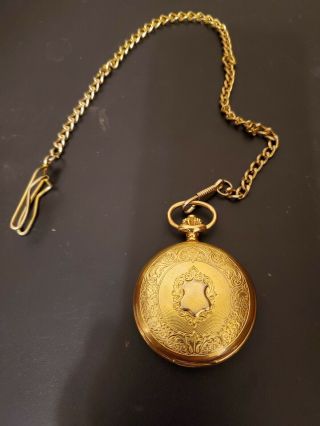 Pocket Watch - Swiss Made Le Marque - Inca Block,  17 Jewel,  14 " Chain -