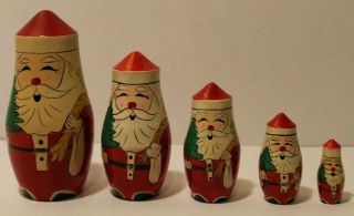 Vintage Santa With Tree And Sack Of Presents Russian Nesting Dolls 5.  5 " Tall
