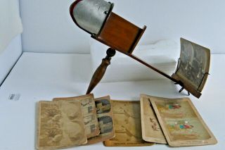 Antique Wooden Stereo Viewer Stereoscope,  7 Stero Cards
