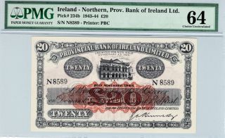 Ireland Northern 1944 20 Pounds Choice Unc Pmg 64 Extremely Rare Grade