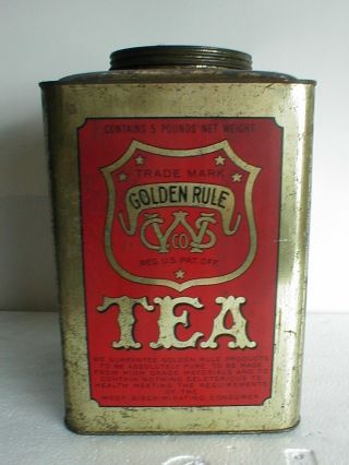 Antique Vintage Old Tea Tin - Golden Rule Tea - Advertising Tin Can