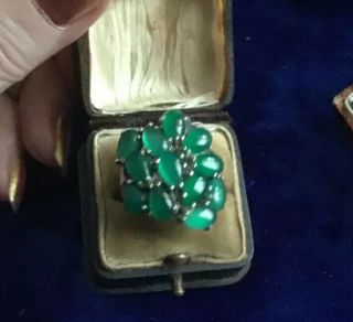 Antique Art Deco Large Sterling Silver & Green Jade Gemstone Ring