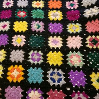 Vintage Crochet Afghan Multi Granny Squares Throw Blanket Handmade 60 " X 73 "