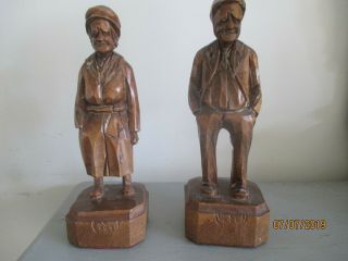 Canadian Folk Art Carved Couple By Quebec Artists ;caron Family