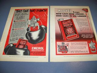 Vintage.  2pc) 1952 Marvel Mystery Oil Emerol.  Sales Ads.  Rare (992s)