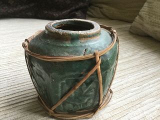 Antique Chinese Ginger Jar Green Glazed Pottery