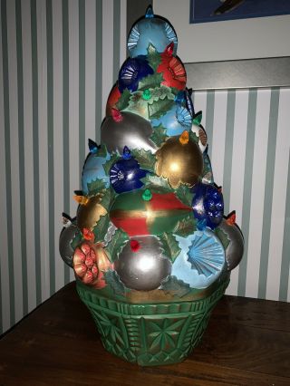 Vtg Ceramic Lighted Christmas Tree 17” Stacked Ornaments 2 Piece “rare”