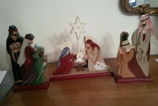 Vintage Large Handcrafted Hand Painted Wood Nativity Set Rare & Unique