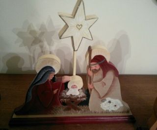 VINTAGE LARGE HANDCRAFTED HAND PAINTED WOOD NATIVITY SET RARE & UNIQUE 2