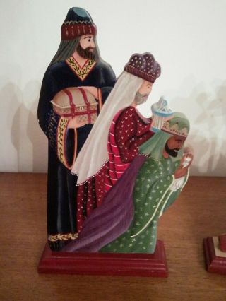 VINTAGE LARGE HANDCRAFTED HAND PAINTED WOOD NATIVITY SET RARE & UNIQUE 3