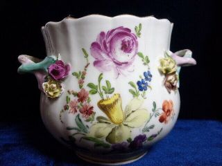 An Antique German Porcelain Hand Painted Jardiniere,  Floral,  Restored.