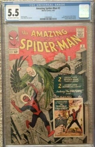 Spider - Man 2 Cgc 5.  5 1963 1st Appearance Vulture Rare Off - White Pages