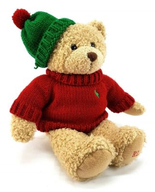 Vintage Ralph Lauren Polo Teddy Bear Plush 2006 Ny Knit Sweater Beanie Christmas