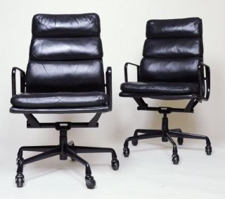 Rare Black Eames Herman Miller Soft Pad High Back Aluminum Group Chairs 15 Avail
