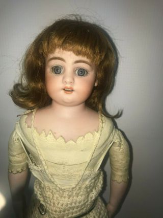 Vintage Bisque And Leather Kid Body 14 " Pierced Ears Sleeping Eyes