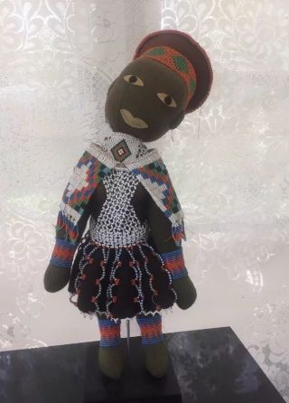 Vintage Zulu Beaded Doll Mid Century South African Felt Doll