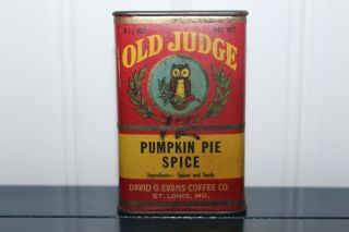 Antique Old Judge Pumpkin Pie Spice [w/seeds ] Litho Label On Cardboard Tin 2