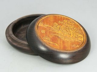 Chinese Exquisite Hand Carved Landscape Carving Wood Mosaic Bamboo Box