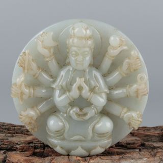 Chinese Exquisite Hand Carved Tibetan Buddha Carving Jadeite Jade Pendant