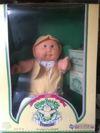 Vintage 1985 Coleco Cabbage Patch Kids Preemie.  With Certificate