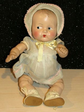 Vintage Antique 12 " Composition Baby Girl Doli W/original Dress 1920 - 30 