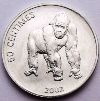 Congo Democratic Republic 50 Centimes 2002 Animal Gorilla & Lion Rare Coin Unc