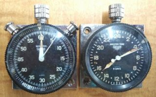 Rare Vtg Swiss Heuer Master - Time 8 Day & Sebring Racing Stopwatch & Dash Clock