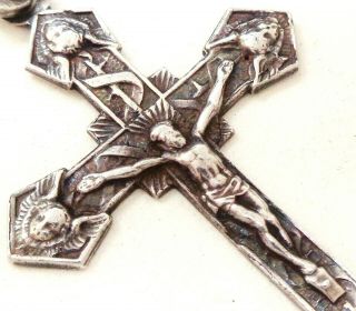 Exquisite Winged Angel Heads Decors Antique Silver Cross Crucifix Pendant