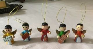 Set Of 5 Vintage Wooden German Christmas Tree Angel Orchestra Figures