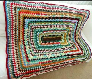 Vintage Handmade Crochet Multicolor Afghan Throw Blanket 50 " X 40 "