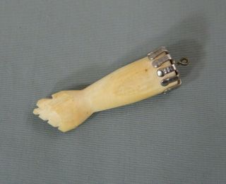 Antique Victorian Carved Bovine Bone Hand Pendant Charm Watch Fob