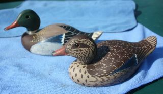 Matched Pair Signed Mallard Ducks By Wildflower Decoys,  Point Pleasant Nj