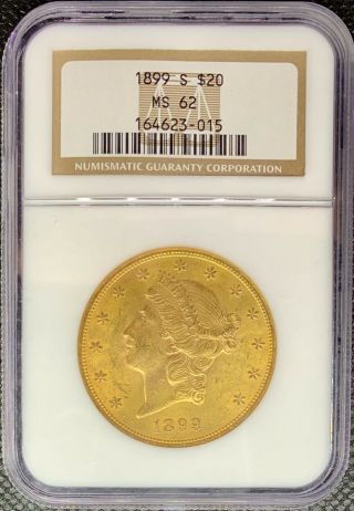 1899 - S • $20 Liberty Head Gold Double Eagle • Ms62 Ngc Rare Mark Coin