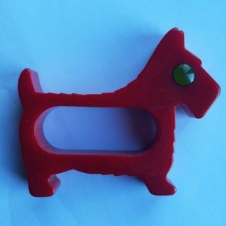 RaRe Vintage Red Scotty Dog w/ eye BAKELITE NAPKIN RING holder 2