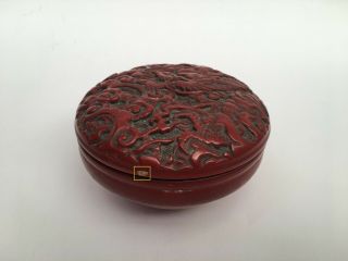 Antique Chinese Carved Lacquer Cinnabar Covered Round Box W/dragon