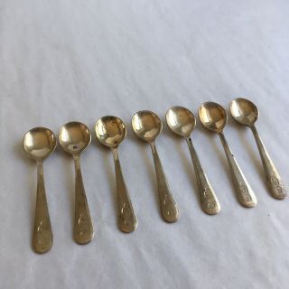 Set Of 7 Vintage Sterling Silver Salt Spoons Monogram E Seven Old Silver Spoons