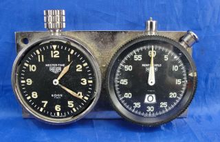 Vtg Rare Heuer Master - Time 8 - Day Rally Timer Monte - Carlo Dash Stop Watch Set