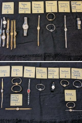 Vintage Watches - Elgin,  Bulova,  Sarah Coventry,  Wenger,  Timex,  Seiko,  And More