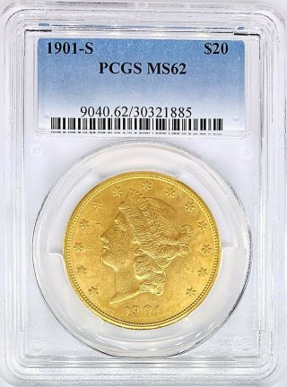 1901 - S $20 Liberty Head Gold American Double Eagle Ms62 Pcgs Rare Mark Coin