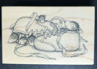 House - Mouse,  Baby Shoes,  Wood - Mounted Rare 1999