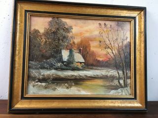 Vintage Sunset Landscape Oil On Canvas Painting 21x” 17” X 1.  5 “ /in Wood Frame