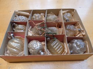 Antique Boxed Set Of 12 Christmas German Feather Tree Ornaments