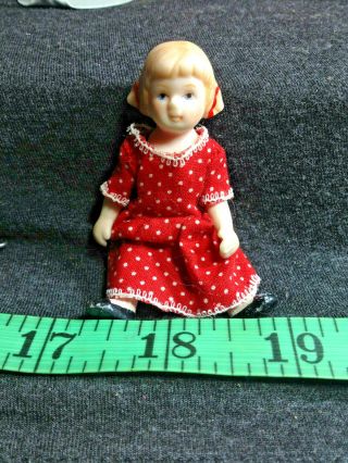 Dollhouse Miniature Artisan Porcelain Baby Child Red Dress Scale 1:12 Collectors