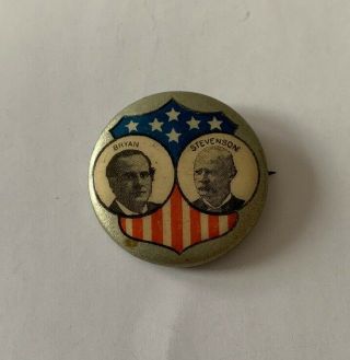 Antique William Bryan Stevenson Jugate Campaign Button Pinback American Flag Pin