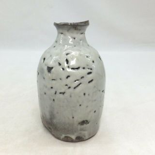 E611: Japanese Old Karatsu Pottery Bottle Or Vase With Good Style Of White Glaze