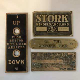 Antique Elevator Up/down Brass Plaque,  3 Brass Industrial Steam Punk Signs